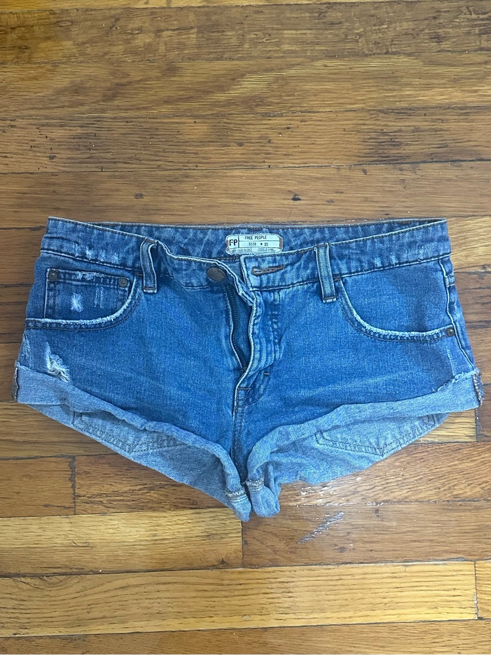 Free People Blue Denim Rolled-Hem Women’s Shorts